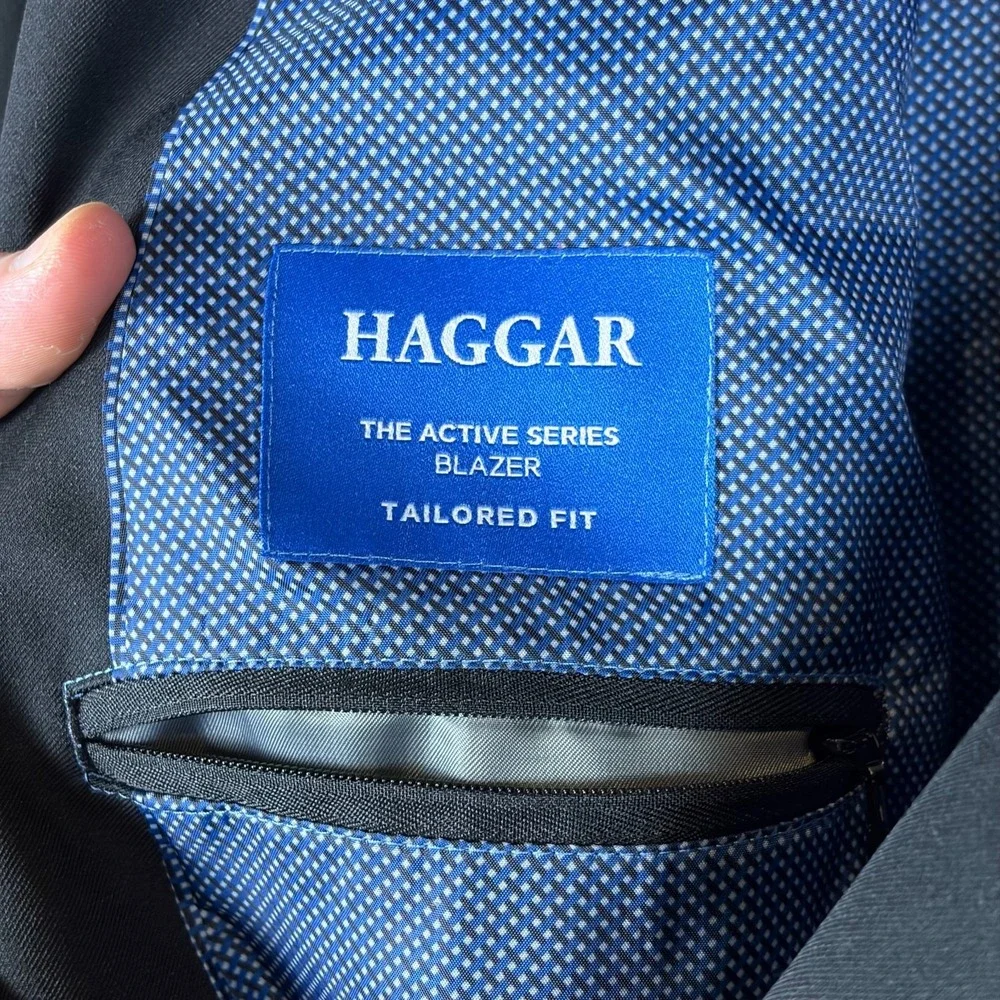 Haggar Tailored Fit Blazer Jacket Mens 58R Black Lined Single Breasted Formal